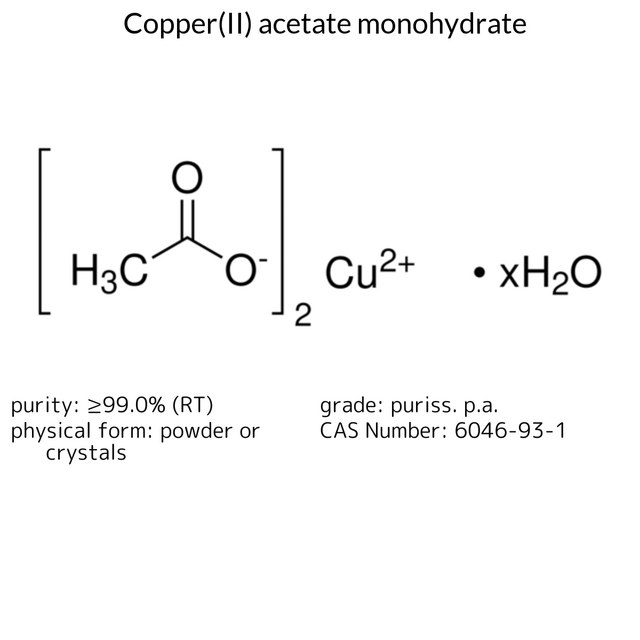 Copper(II) acetate monohydrate puriss. p.a., ≥99.0% (RT)