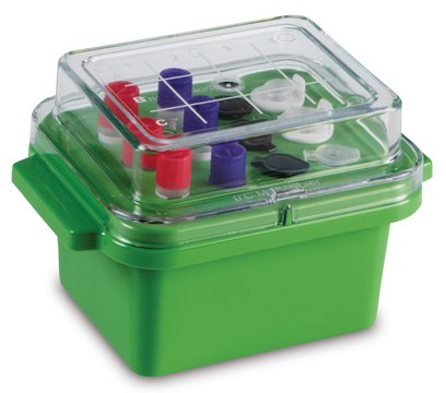 TrueNorth® Mini Cooler for tubes, 0.5 ‑ 2 mL, with clear lid, temp. limit 0 °C, size 12 wells, green polycarbonate