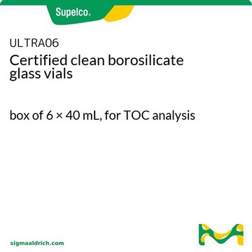 Certified clean borosilicate glass vials box of 6 × 40 mL, for TOC analysis